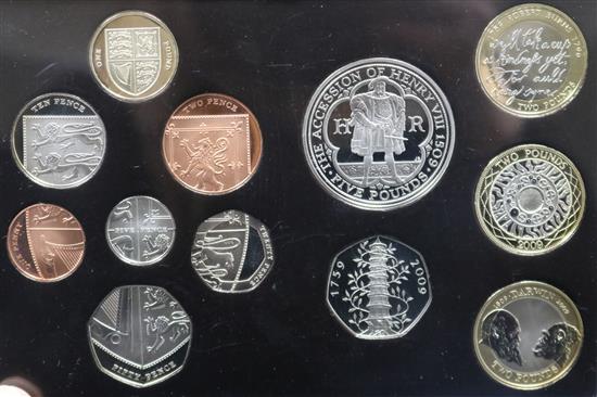 A U.K. 2009 proof coin set including the rare Kew Garden 50 pence coin